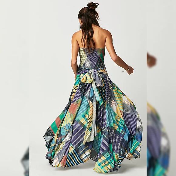 Free People Samara Smocked Maxi Dress - Light Combo - Size Small - Picture 3 of 12